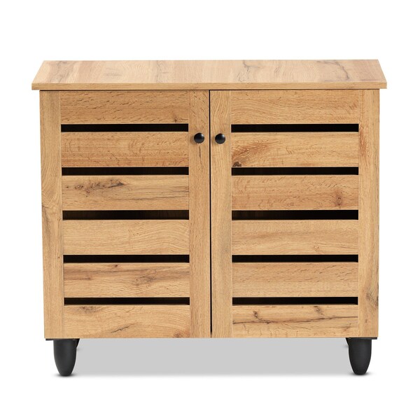 Baxton Studio Gisela Modern and Contemporary Oak Brown Finished Wood 2-Door Shoe Storage Cabinet - 189-11993-ZORO