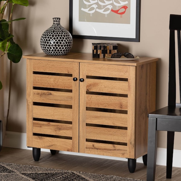 Baxton Studio Gisela Modern and Contemporary Oak Brown Finished Wood 2-Door Shoe Storage Cabinet - 189-11993-ZORO