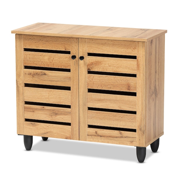 Baxton Studio Gisela Modern and Contemporary Oak Brown Finished Wood 2-Door Shoe Storage Cabinet - 189-11993-ZORO