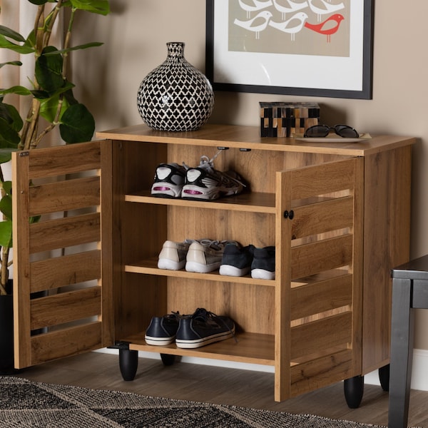 Baxton Studio Gisela Modern and Contemporary Oak Brown Finished Wood 2-Door Shoe Storage Cabinet - 189-11993-ZORO