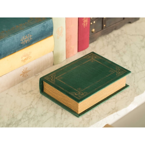 Vintiquewise Decorative Vintage Book Shaped Trinket Storage Box- Green - QI003691.G
