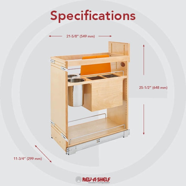 Rev-A-Shelf Maple Wood; Steel; Plastic, Natural Maple, 11.75 in W, 25.5 in H, 21.63 in D - 448KB-BCSC-11C