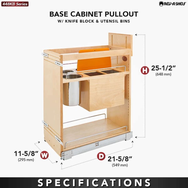 Rev-A-Shelf Maple Wood; Steel; Plastic, Natural Maple, 11.75 in W, 25.5 in H, 21.63 in D - 448KB-BCSC-11C