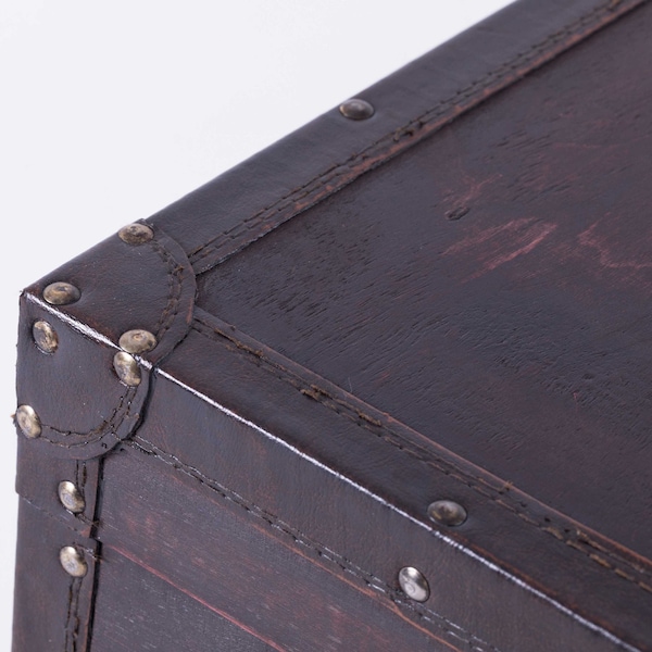 Vintiquewise Vintage Style Brown Wooden Suitcase with Leather Trim - QI003235