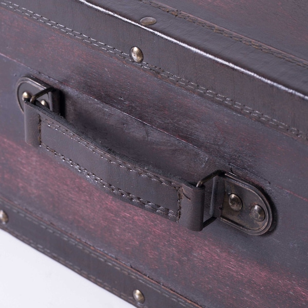 Vintiquewise Vintage Style Brown Wooden Suitcase with Leather Trim - QI003235
