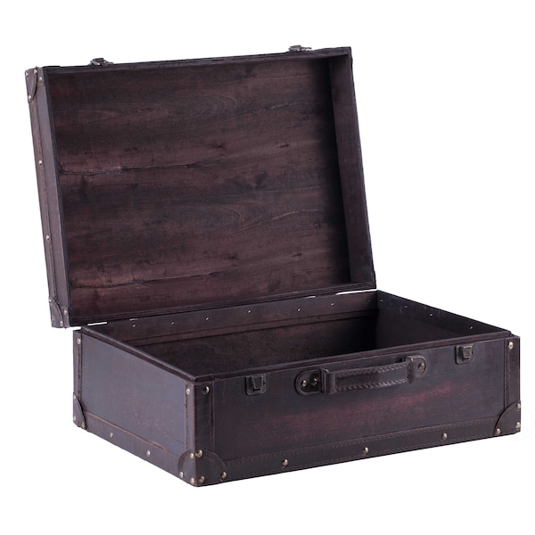 Vintiquewise Vintage Style Brown Wooden Suitcase with Leather Trim - QI003235