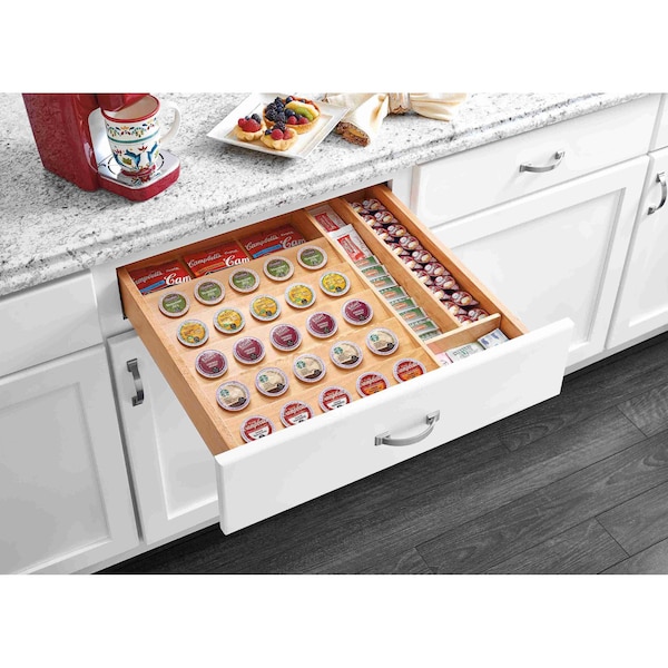 Rev-A-Shelf Drawer Insert, Maple Wood, Natural Maple, 22 in W, 2.38 in H, 19.75 in D - 4CDI-24-KCUP-1