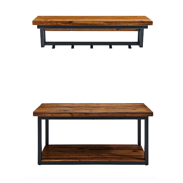 Alaterre Furniture Claremont 40"L Rustic Wood Coat Hook and Bench Set - ANCM042474