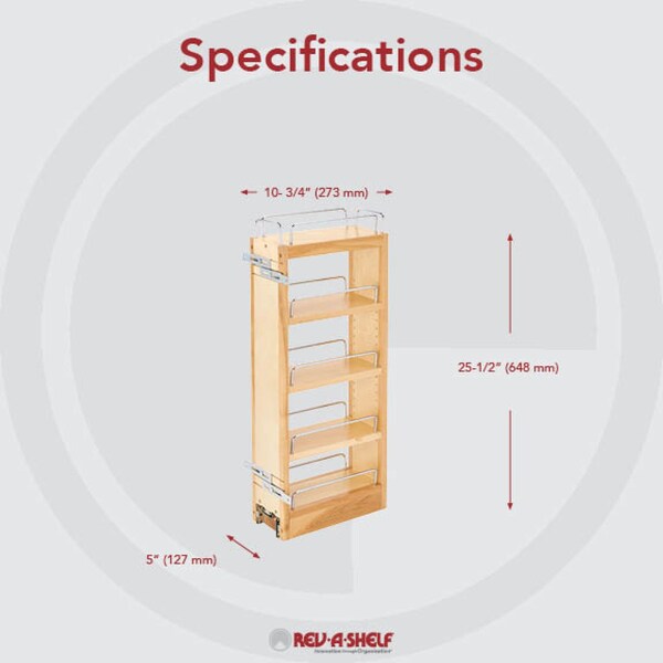 Rev-A-Shelf Maple Wood; Steel, Natural Maple, 5 in W, 26.25 in H, 10.75 in D - 448-WC-5C