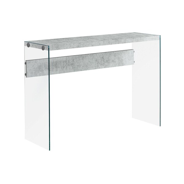 Homeroots 32 in. Grey Cement Particle Board & Clear Tempered Glass Accent Table - 333109