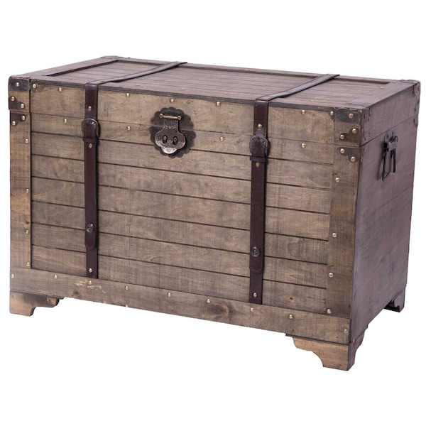 Vintiquewise Old Fashioned Large Natural Wood Storage Trunk and Coffee Table - QI003414L