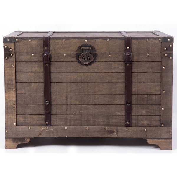 Vintiquewise Old Fashioned Large Natural Wood Storage Trunk and Coffee Table - QI003414L