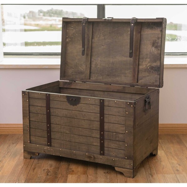 Vintiquewise Old Fashioned Large Natural Wood Storage Trunk and Coffee Table - QI003414L
