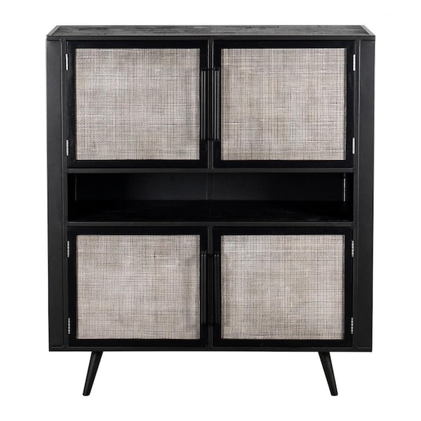 Gfancy Fixtures 59.06 x 51.18 x 17.72 in. Modern Rustic Black Rattan Double Decker Accent Cabinet - GF3104798