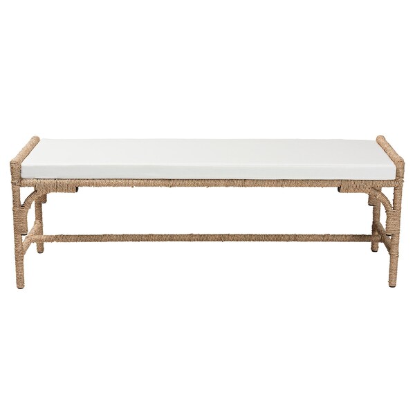 Bali & Pari Nasim Modern Bohemian Natural Seagrass and Metal Accent Bench - 240-13450-ZORO