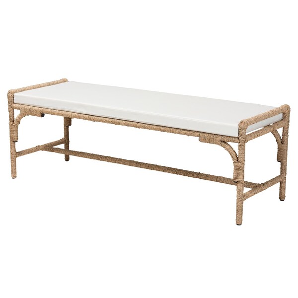 Bali & Pari Nasim Modern Bohemian Natural Seagrass and Metal Accent Bench - 240-13450-ZORO