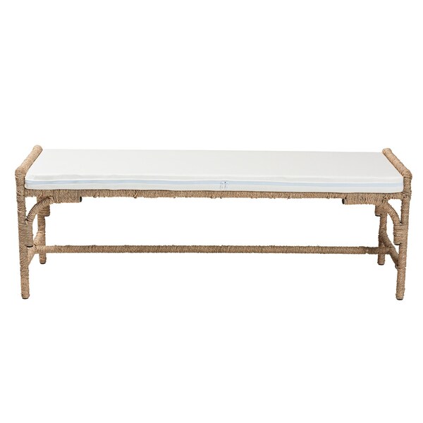 Bali & Pari Nasim Modern Bohemian Natural Seagrass and Metal Accent Bench - 240-13450-ZORO