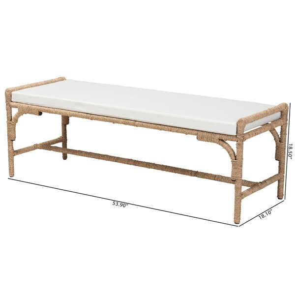 Bali & Pari Nasim Modern Bohemian Natural Seagrass and Metal Accent Bench - 240-13450-ZORO