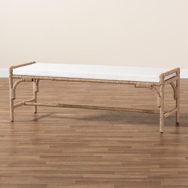 Bali & Pari Nasim Modern Bohemian Natural Seagrass and Metal Accent Bench - 240-13450-ZORO