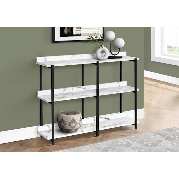 Clean Choice 48 in. Console Accent Table, White - Marble & Black Metal - CL2433098