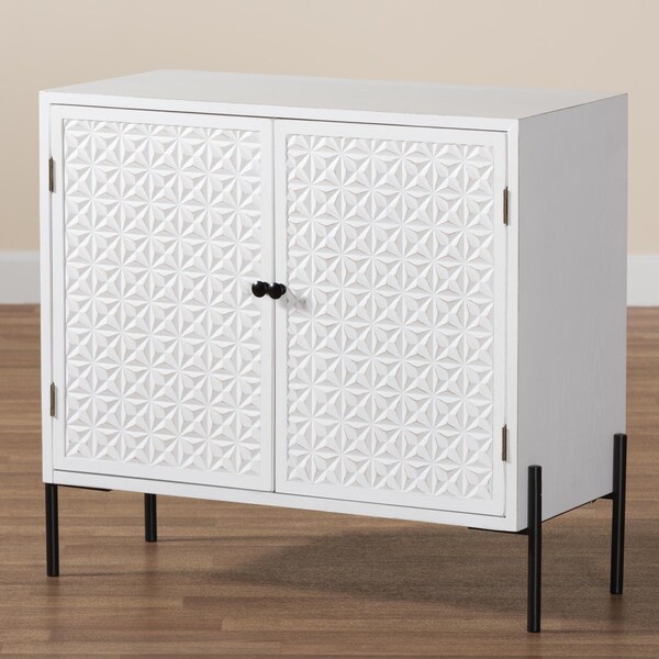 Baxton Studio Nefeli Mid-Century Transitional White Finished Wood and Black Metal 2-Door Storage Cabinet - 239-13528-ZORO