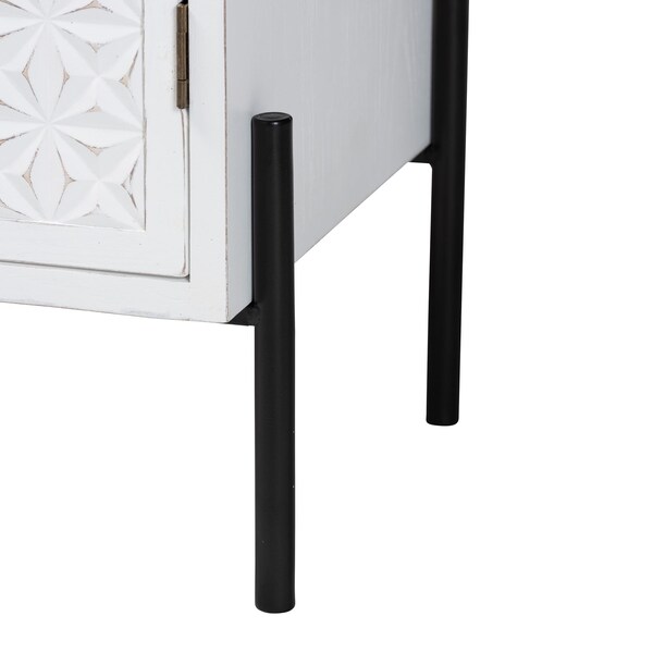 Baxton Studio Nefeli Mid-Century Transitional White Finished Wood and Black Metal 2-Door Storage Cabinet - 239-13528-ZORO