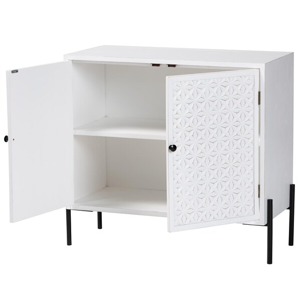 Baxton Studio Nefeli Mid-Century Transitional White Finished Wood and Black Metal 2-Door Storage Cabinet - 239-13528-ZORO