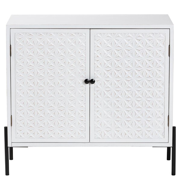Baxton Studio Nefeli Mid-Century Transitional White Finished Wood and Black Metal 2-Door Storage Cabinet - 239-13528-ZORO