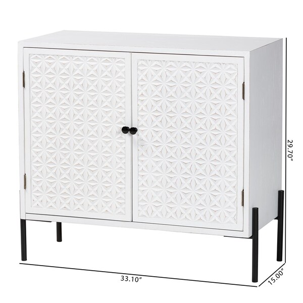 Baxton Studio Nefeli Mid-Century Transitional White Finished Wood and Black Metal 2-Door Storage Cabinet - 239-13528-ZORO