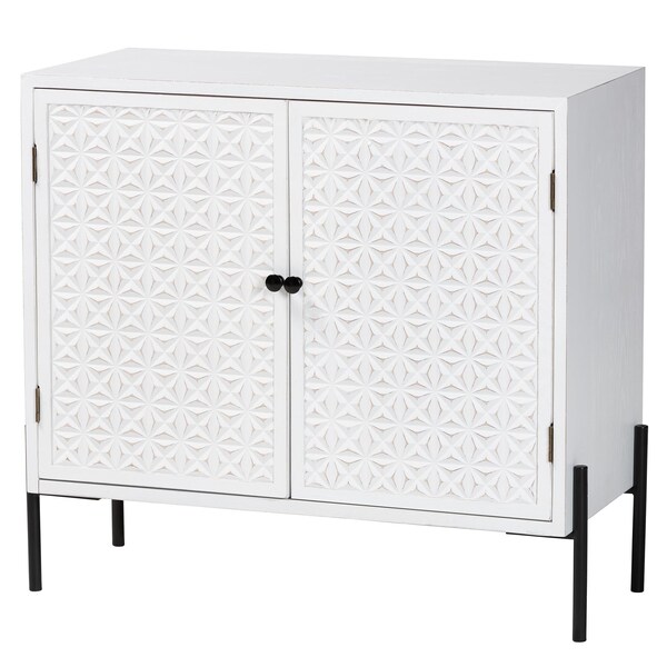 Baxton Studio Nefeli Mid-Century Transitional White Finished Wood and Black Metal 2-Door Storage Cabinet - 239-13528-ZORO