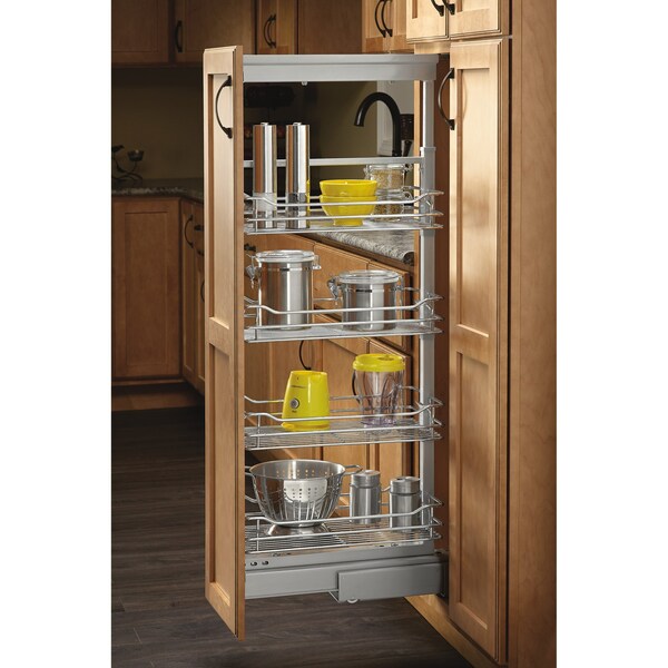 Rev-A-Shelf Steel, Chrome, 14.25 in W, 58.25 in H, 21.69 in D - 5758-14-CR-1