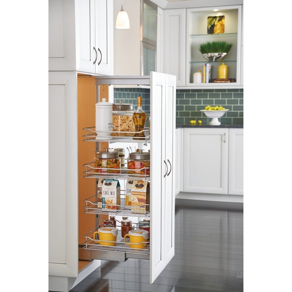 Rev-A-Shelf Steel, Chrome, 14.25 in W, 58.25 in H, 21.69 in D - 5758-14-CR-1