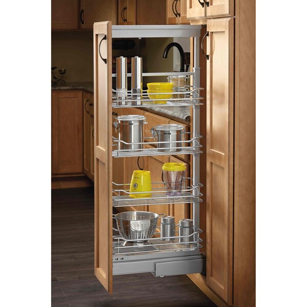Rev-A-Shelf Steel, Chrome, 14.25 in W, 58.25 in H, 21.69 in D - 5758-14-CR-1