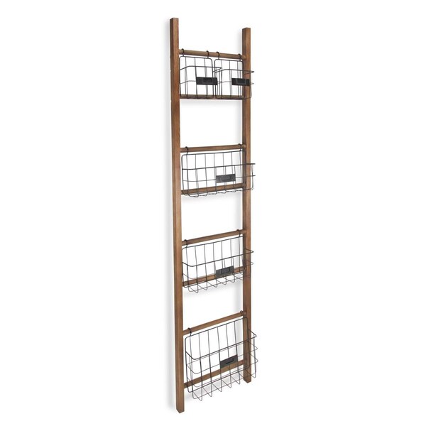 Homeroots Natural Wood Storage Shelf with 5 Baskets, Brown - 399701