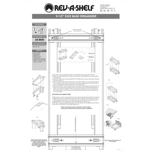 Rev-A-Shelf Steel, Orion Gray, 10.25 in W, 24.25 in H, 21.69 in D, 21.69 in L, Orion Gray - 5322-BCSC-9-FOG