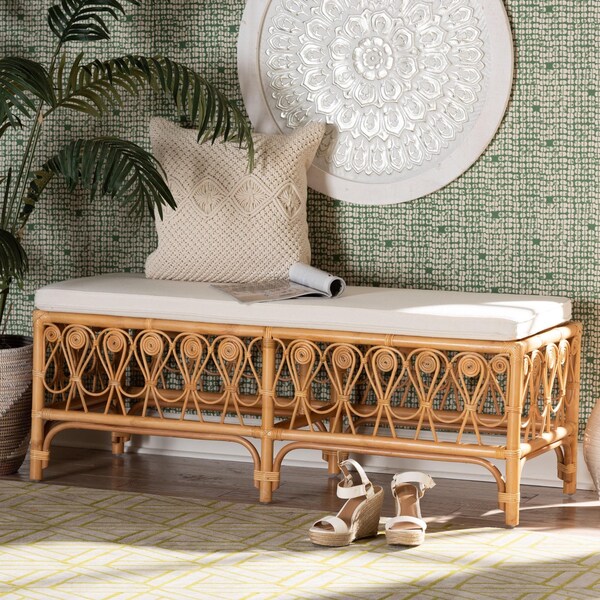 Bali & Pari Ibiza Modern bohemian Natural Brown Rattan Bench - 239-13581-ZORO