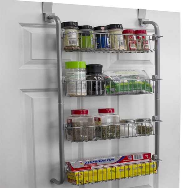 Home Basics Heavy Duty 4 Tier Over the Door Metal Pantry Organizer, Grey - BH45975