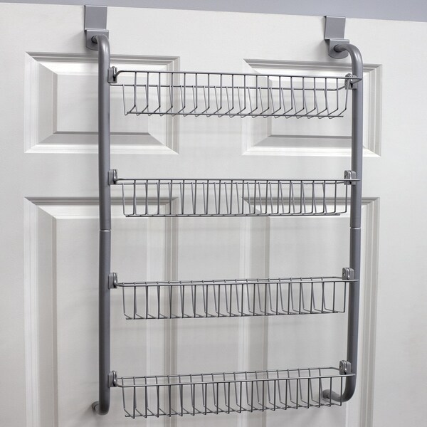 Home Basics Heavy Duty 4 Tier Over the Door Metal Pantry Organizer, Grey - BH45975