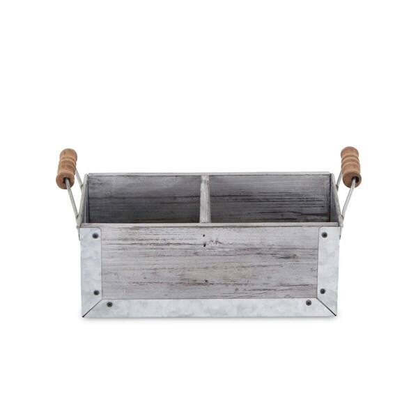Cheungs Gray Wash Wood & Metal 2 Slot Organizer with Side Handles - 5543GW