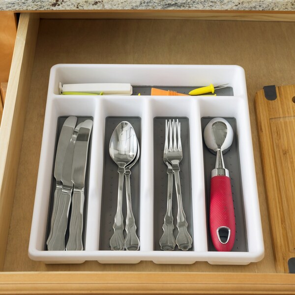 Home Basics Polypropylene (PP)/Thermoplastic Rubber (TPR), White/Grey, 11.37 in W, 1.8 in H, 12.5 in L - ZOR96074