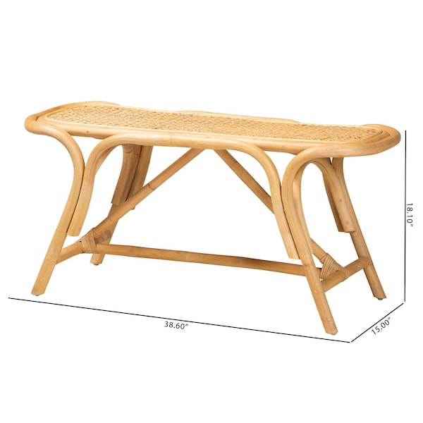 Baxton Studio Septa Modern Bohemian Natural Brown Rattan Accent Bench - 233-13161-ZORO