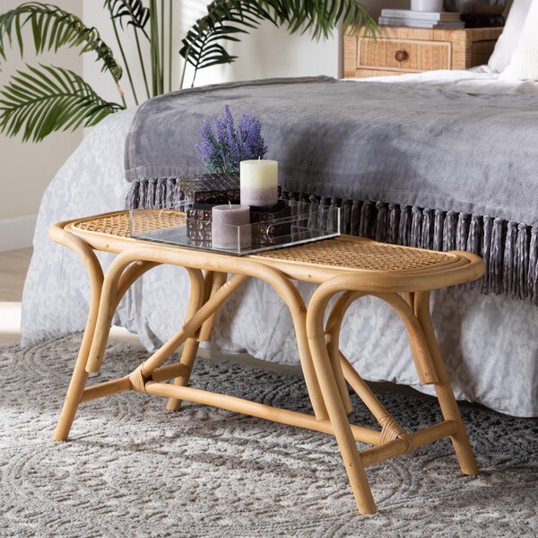 Baxton Studio Septa Modern Bohemian Natural Brown Rattan Accent Bench - 233-13161-ZORO