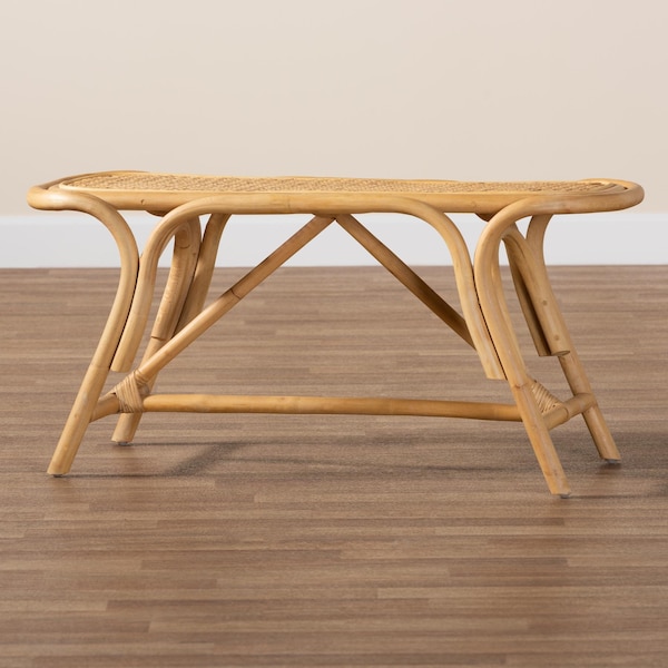 Baxton Studio Septa Modern Bohemian Natural Brown Rattan Accent Bench - 233-13161-ZORO