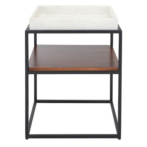 Safavieh Kya 2 Tier Accent Table, White Marble & Walnut - Black - ACC3709A