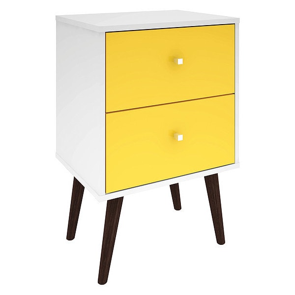 Manhattan Comfort Nightstand, Mid Century, White/Yllw - 204AMC63