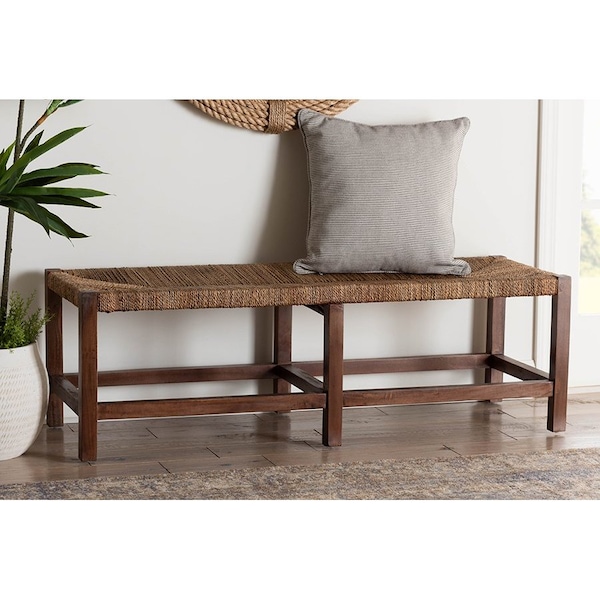 Bali & Pari Liza Bohemian Natural Seagrass and Wood Accent Bench - 246-13682-ZORO
