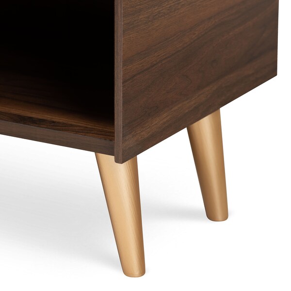 Baxton Studio Landen Mid-Century Modern Walnut Brown and Gold Finished Wood 2-Door Entryway Shoe storage Cabinet - 174-10958-ZORO