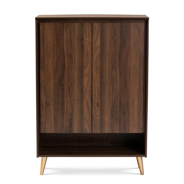 Baxton Studio Landen Mid-Century Modern Walnut Brown and Gold Finished Wood 2-Door Entryway Shoe storage Cabinet - 174-10958-ZORO