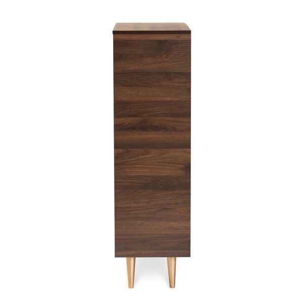 Baxton Studio Landen Mid-Century Modern Walnut Brown and Gold Finished Wood 2-Door Entryway Shoe storage Cabinet - 174-10958-ZORO