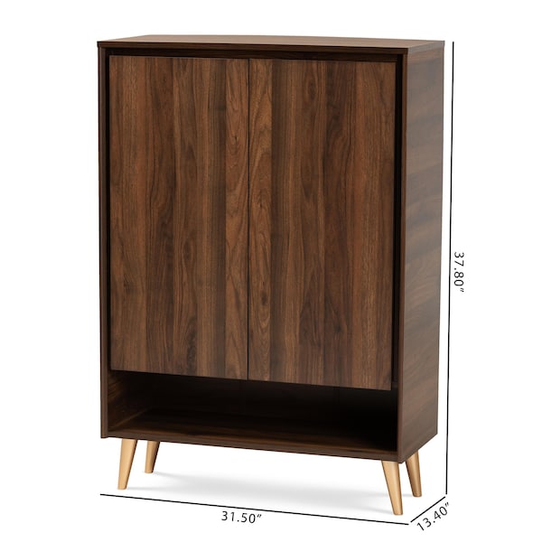 Baxton Studio Landen Mid-Century Modern Walnut Brown and Gold Finished Wood 2-Door Entryway Shoe storage Cabinet - 174-10958-ZORO